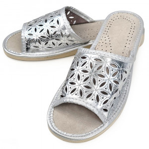 Papuci de Casa dinl Piele Culoare Auriu Model 'Elaborate Patrol' Silver