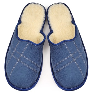 Papuci de Casă Plușați Îmblăniți cu Lână, Model 'Soft & Strong' Classic Blue