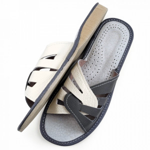 Papuci de Casa Vara din Piele Culoare Alb/Negru Model 'Castra Regia' Gray