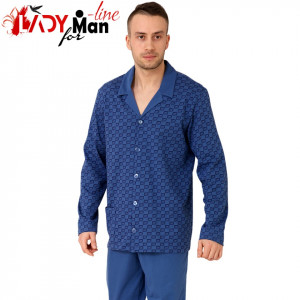Pigiama da uomo con bottoni in cotone 100%, "Classic BLUE", M-M Nightwear - Img 2