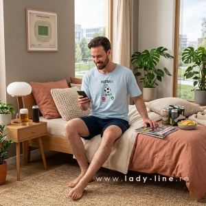 Bucură-te de serile de relaxare sau de momentele preferate acasă cu pijamaua moale din bumbac de pe Lady-Line.ro.