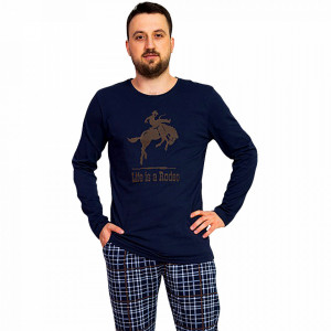 Pijama Barbati Gazzaz by Vienetta, 'Life is a Rodeo' Blue