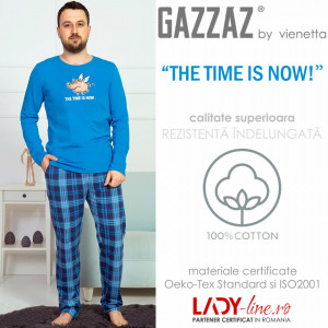 Pijama Barbati Gazzaz by Vienetta, 'The Time is Now' Blue - Img 3