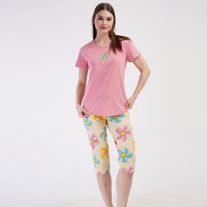 Pijama Damă cu Pantalon Trei Sfert Vienetta 'Always Love You' | Flori și Melancolie
