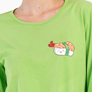 Pijama Dama din Bumbac 100% Vienetta, Model 'WasaBae'. Prezentare pijama detaliu imprimeu bluză.