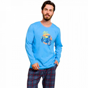 Pijamale Barbati Bumbac 100% Gazzaz by Vienetta 'Born to Ride' Blue