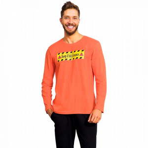 Pijamale Barbati Bumbac 100% Gazzaz by Vienetta 'Keep a Safe Distance' Orange