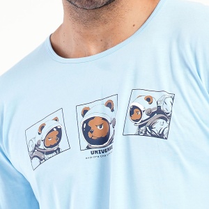 Pijamale Bărbați din Bumbac Vienetta | MAN Model 'Universe - Explore the Unknown'. Prezentare pijama detaliu imprimeu .