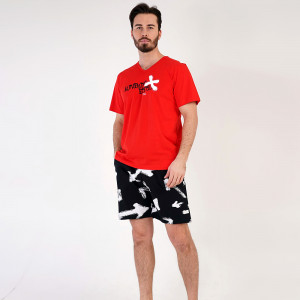 Pijamale Barbati Pantalon Scurt Vienetta | MAN Model 'Authentic Edition' Red