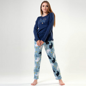 Pijamale Confortabile din Bumbac Vienetta, Model 'Sweet Dreams Kitty'