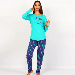 Pijamale Dama din Bumbac 100%  Model 'Happy Life' Green