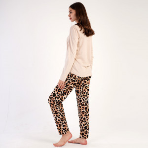 Pijamale Dama din Bumbac 100% Vienetta, Model 'Be Cool and Kind' Cream