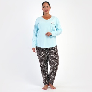 Pijamale Damă din Bumbac 100% Vienetta, Model 'Have a Nice Day' Light Blue