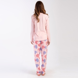 Pijamale Dama din Bumbac 100% Vienetta, Model 'Live the Dream' Pink. Prezentare pijama din spate.
