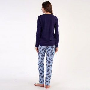 Pijamale Dama din Bumbac 100% Vienetta, Model 'Shine Bright' Dark Blue