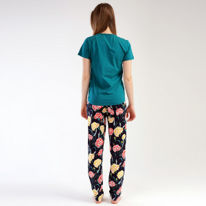 Pijamale Dama din Bumbac Vienetta, Model 'Be Strong' Green