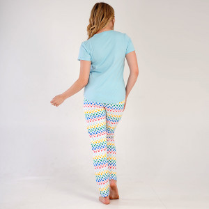 Pijamale Dama din Bumbac Vienetta, Model 'Sleep Well' Blue Topaz