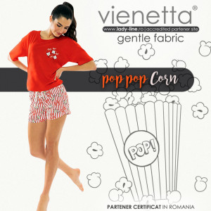 Pijamale Dama Manesca Scurta Pantalon Scurt Vienetta Model 'Pop Pop Corn' Red