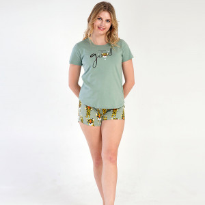 Pijamale Dama Vienetta din Bumbac 100%, Model 'Change is Good' Green