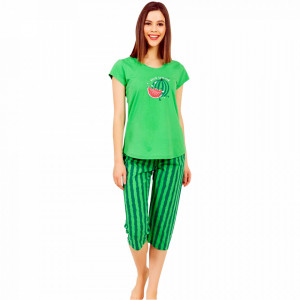 Pijamale Dama Vienetta din Bumbac cu Pantalon 3/4 Model 'Hello Summer' Green