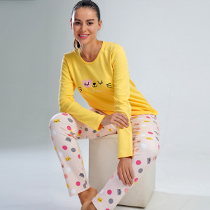 Pijamale din Bumbac Interlock, Brand Vienetta, Model 'Belive' Yellow