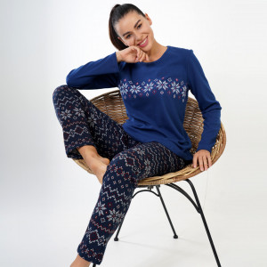 Pijamale din Bumbac Interlock, Brand Vienetta, Model 'Winter Ornaments'