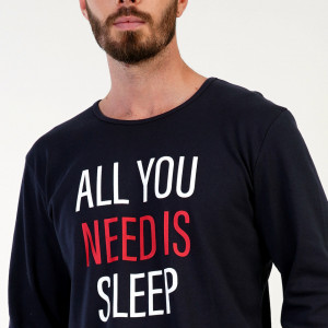 Pijamale din Bumbac Interlock Vienetta | MAN Barbati Model 'All You Need is Sleep' Black