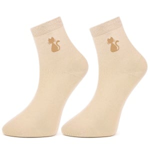 Sosete din Bambus Fără Cusătură Set 2 Perechi | Elegant Cream Kitty for Woman Confort Premium