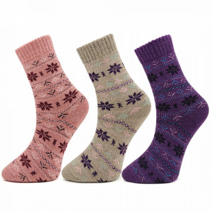 Șosete Groase din Lână de Oaie Set 3 Perechi Model 'Winter Ornaments' Cod 03