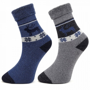 Șosete Groase si Călduroase din Lână Set 2 Perechi Model 'Moments' Blue & Gray