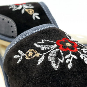 Papuci de Casa din Piele Imblaniti cu Lana Model 'London Brogue Inspire' Dark