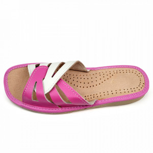 Papuci de Casa Vara din Piele Culoare Alb/Roz Model 'Summer Candy' Pink