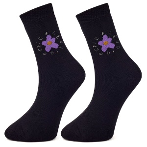 Thick Cotton Socks Model 'December Flowers' Black | Set of 2 Pairs, Maximum Comfort