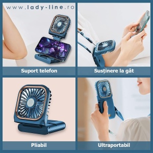 Prospețime cromatică: ventilatorul portabil albastru asigură o prindere fermă și un jet rapid de aer proaspăt în palmă.
