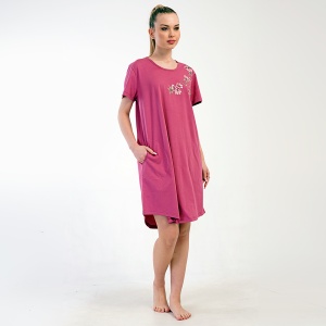 Vienetta 'Nissa' Cherry 100% Cotton Nightgown with Pockets | Elegance and Comfort