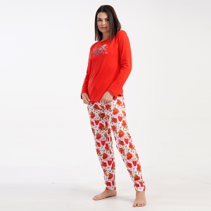 Pijama Damă din Bumbac 100% Vienetta, Model 'Do What You Love' - Prezentare pijama vedere din semiprofil.