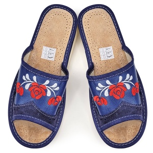 Women's Leather Slippers Model 'Mesopotamia' Blue | Casual Comfort and Elegance