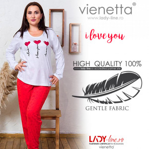 Pijamale Dama Marimi Mari Vienetta Model 'I Love You' Gray Light