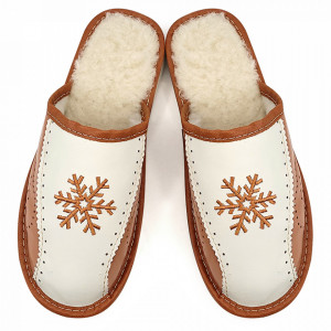 Women's Sheepskin Fur Slippers 'Frozen Winter' Cream