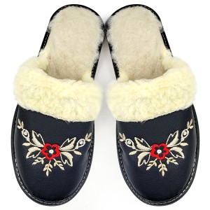 Women's Sheepskin Fur Slippers Model 'Akna Rogue' Black