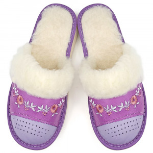 Women's Sheepskin Slippers 'Flower Garlands' Purple