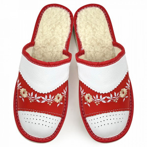 Women's Sheepskin Slippers 'Soul Flowers' Red