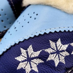 Papuci de Casa Dama Imblaniti cu Lana de Oaie Model 'Spirit of Winter' Blue