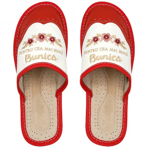 Women's Slippers, Leather Material, Model 'For the Best Grandma'