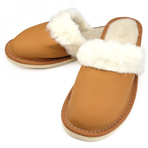 Papuci de Casa Dama Imblaniti cu Lana de Oaie Model 'Joy Season' Brown Light
