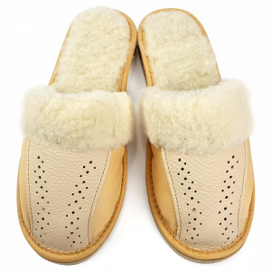 Women's Slippers Lined with Sheep Wool, Model 'Vanilla Latte'