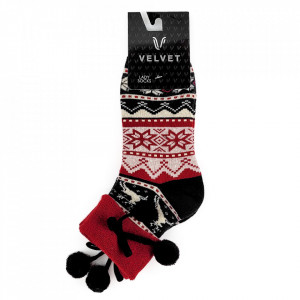 Sosete Calduroase Dama cu Pom Pom Velvet, Model 'Joy and the Good Life' Black