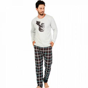 Comfortable Men's Pajamas Gazzaz by Vienetta Model 'Dragons No Limits' Gray