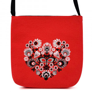 Geanta din Postav cu Maner Lung Model 'Flower Heartbeats' Red
