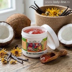 Formulă dermo-cosmetică fabricată în Germania cu extract de Harpagophytum Procumbens.